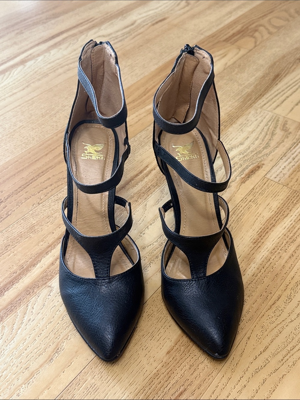 Shiekh Black Strappy Pointed-Toe Stiletto Heels